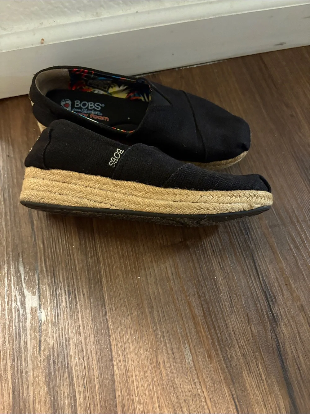 Skechers Black Canvas Espadrille Slip-Ons